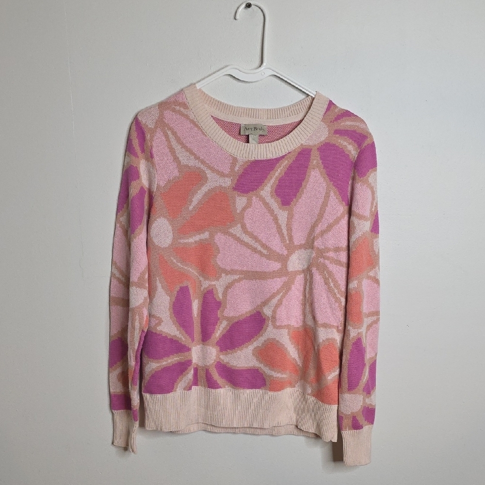AnyBody Sz Medium Pink and Orange Floral Sweater